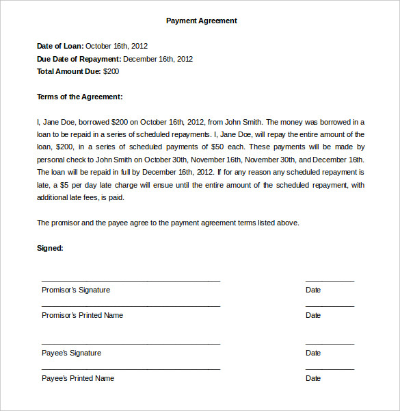 Sample Payment Agreement Letter from foundationenergy.weebly.com